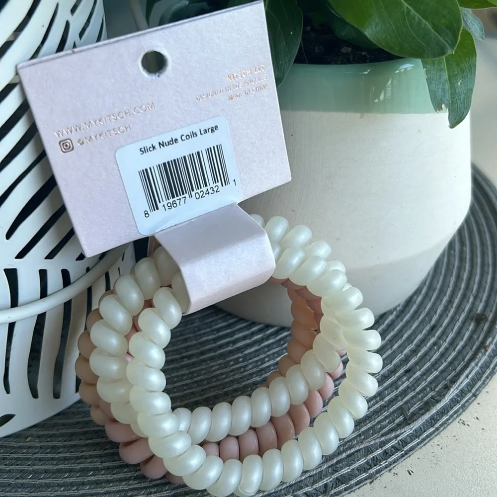 🩶5/$30 Kitsch Slick Hair Coils Large Spiral Hair Ties Set of 4 Pink White NEW